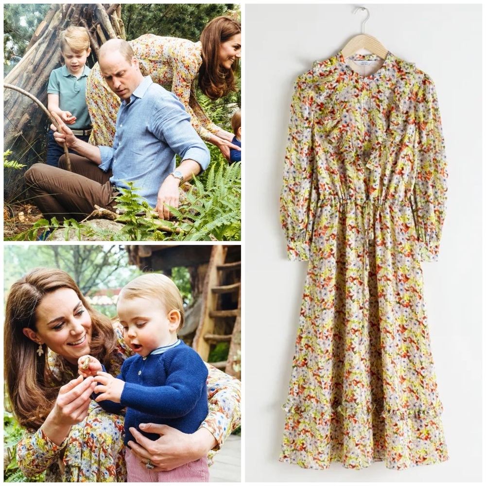 & OTHER STORIES Printed Ruffle Bib Midi Dress Size 0 Kate Middleton Thanksgiving